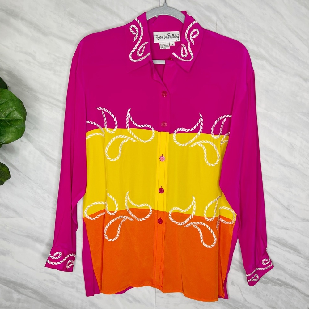 Vintage DVF Diane Von Furstenberg Silk Button Up Blouse Small